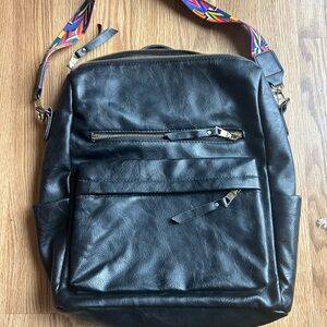 Black Leather Crossbody Bag with Colorful Strap
